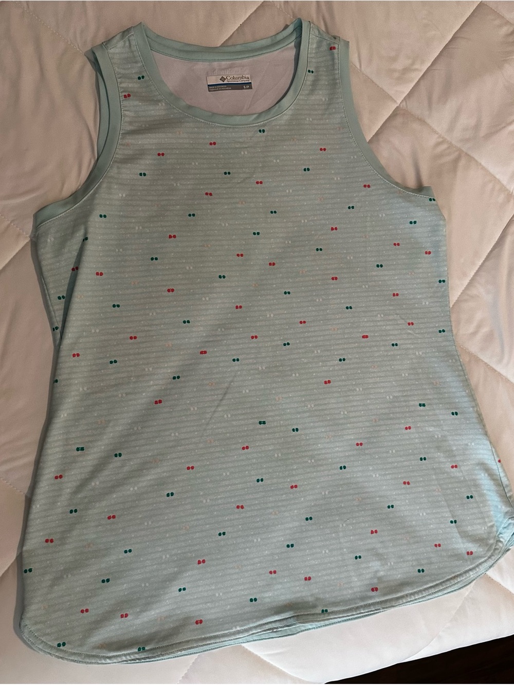 Columbia Women's Mint Green Sleeveless Tank with Red & Teal Dot Print